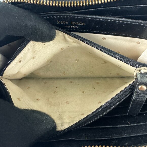 Kate Spade New York Croc-Print Green Patent Leather Zip-Around Long Wallet - Picture 9 of 13